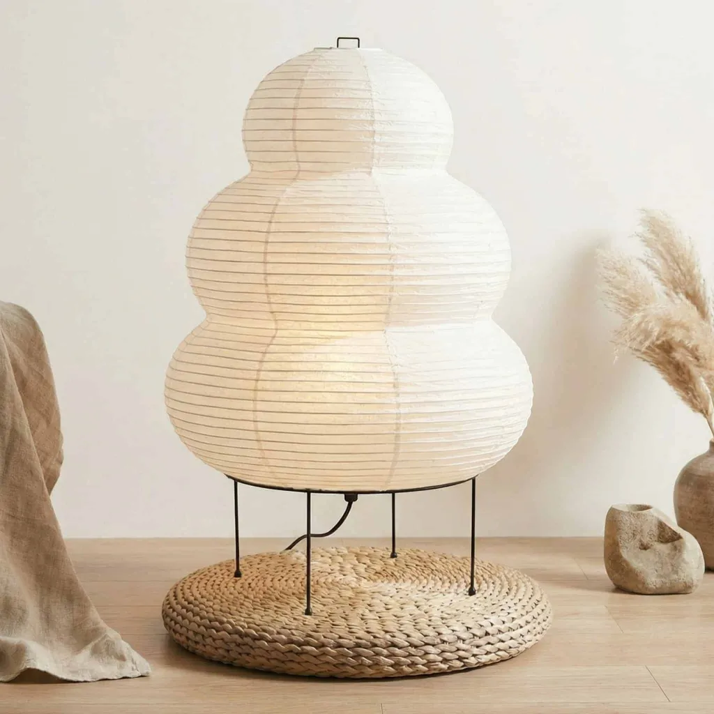 Japandi Gourd-Shaped Floor Lamp in Paper and Metal