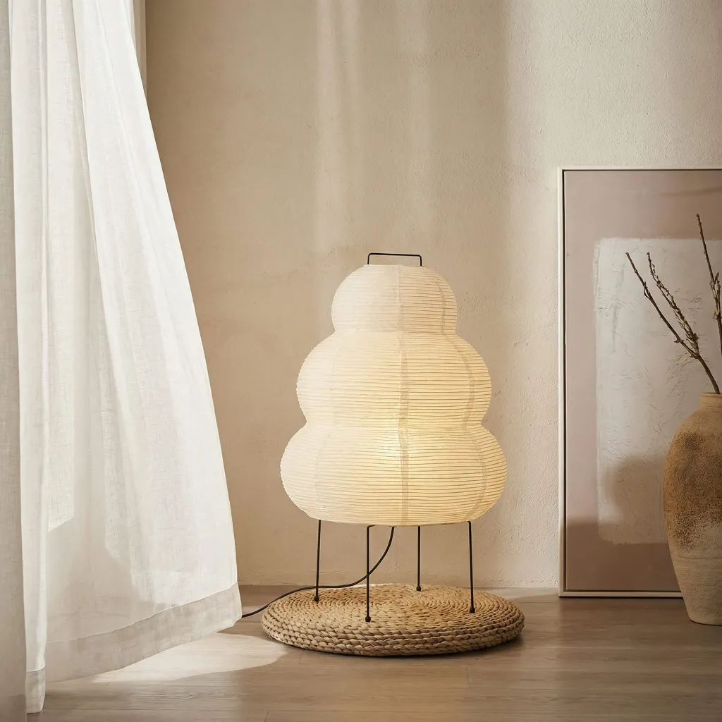 Japandi Gourd-Shaped Floor Lamp in Paper and Metal — a piece designed for serenity