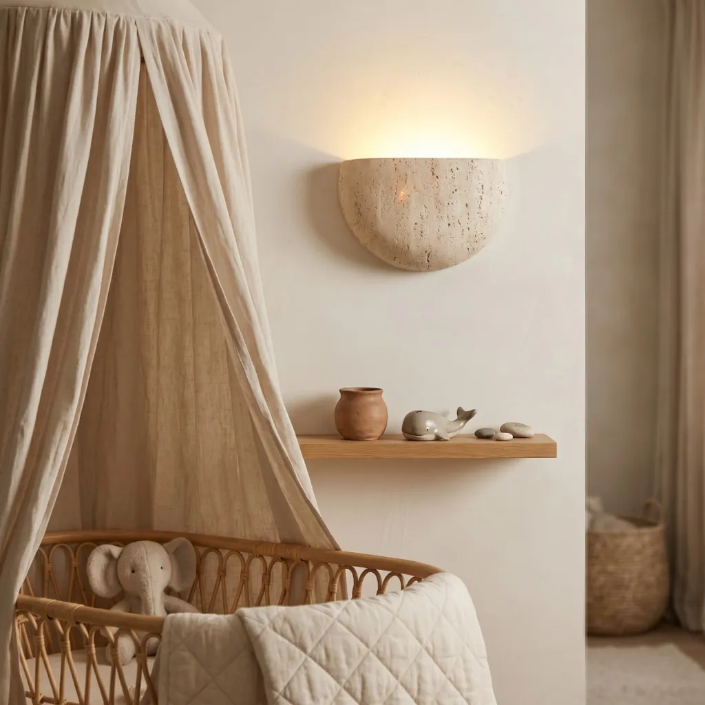 Japandi Half-Moon Travertine Wall Sconce — flexible, beautiful styling