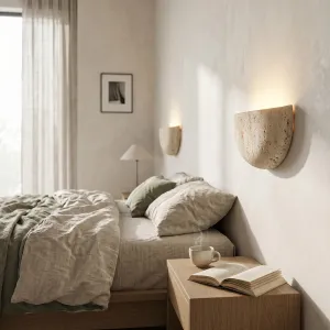 Japandi Half-Moon Travertine Wall Sconce — view 5