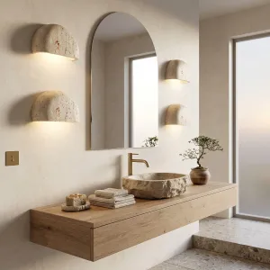 Japandi Half-Moon Travertine Wall Sconce — view 6