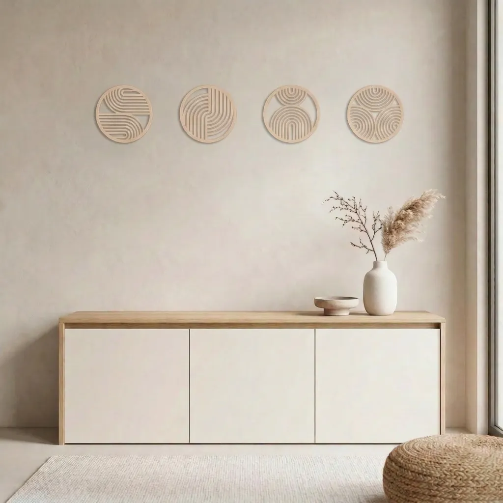 Japandi Japanese Garden Wood Wall Art, Set of 4 — flexible, beautiful styling