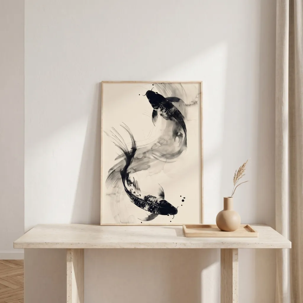 Japandi Koi Carp Ink Wash Poster — a piece designed for serenity