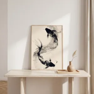 Japandi Koi Carp Ink Wash Poster — view 2