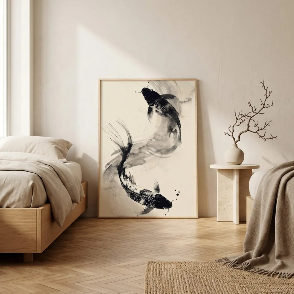 Japandi Koi Carp Ink Wash Poster — where minimalism meets durability