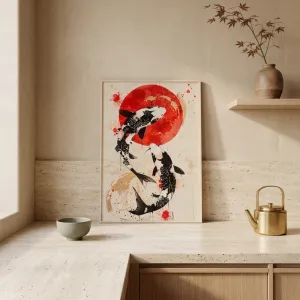 Japandi Koi Carp and Red Sun Poster — view 4