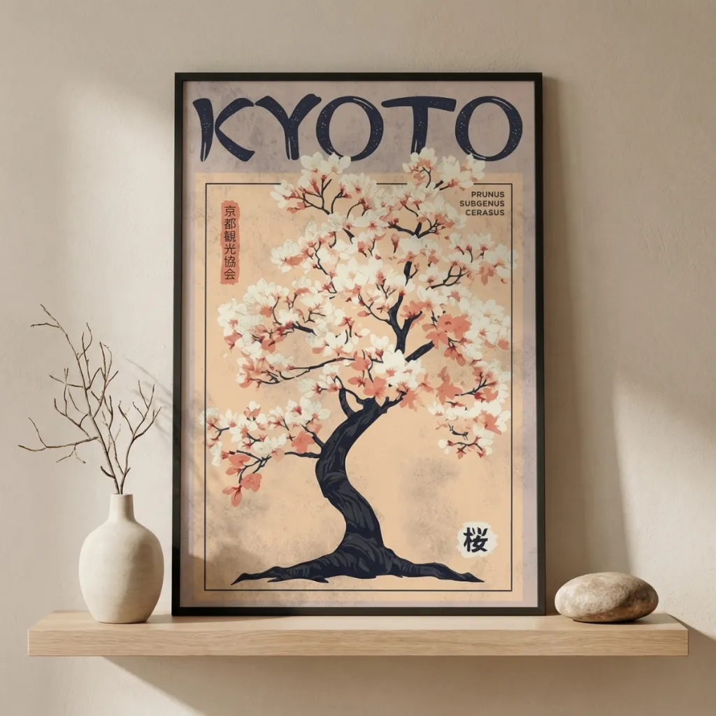 Japandi Kyoto Cherry Blossom Poster