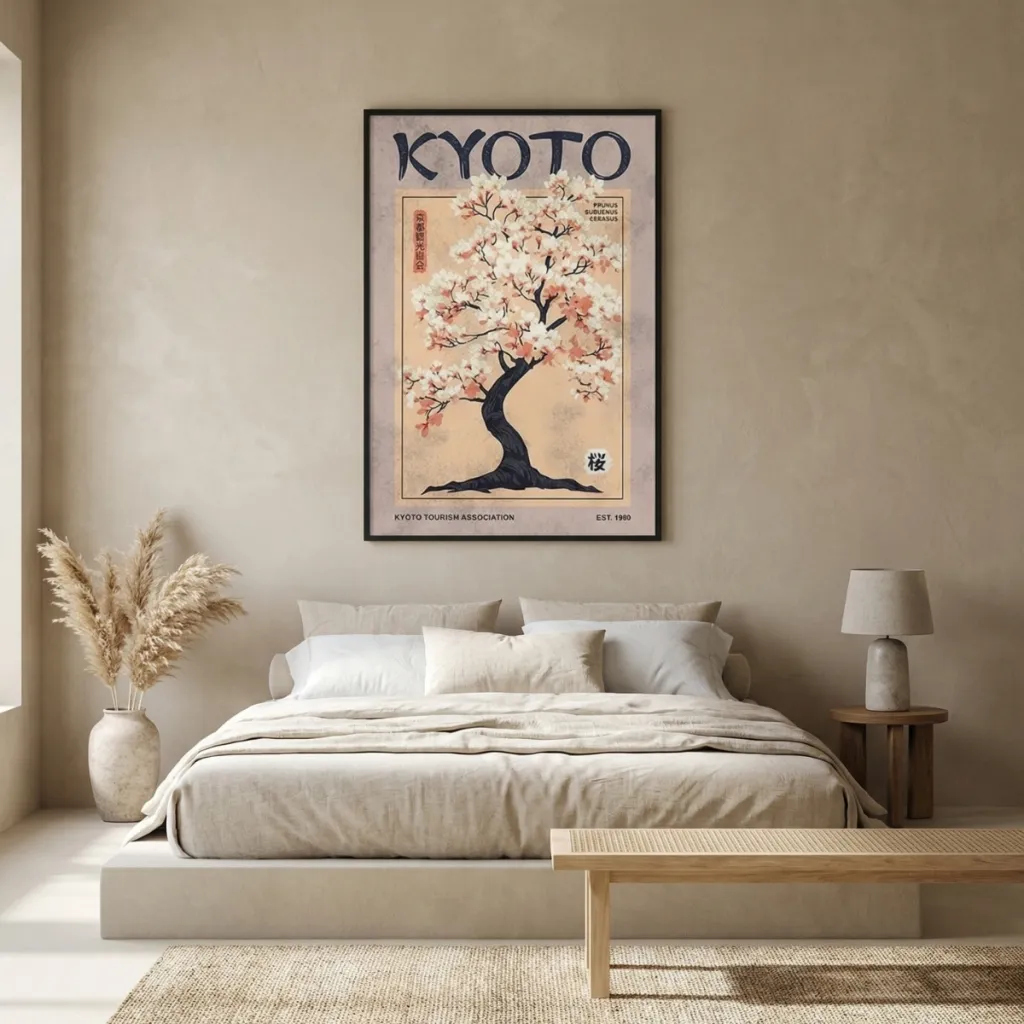 Japandi Kyoto Cherry Blossom Poster — where minimalism meets durability