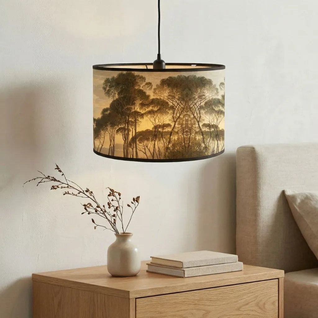 Japandi Lamp Shade in Japanese Floral Print Fabric — where minimalism meets durability