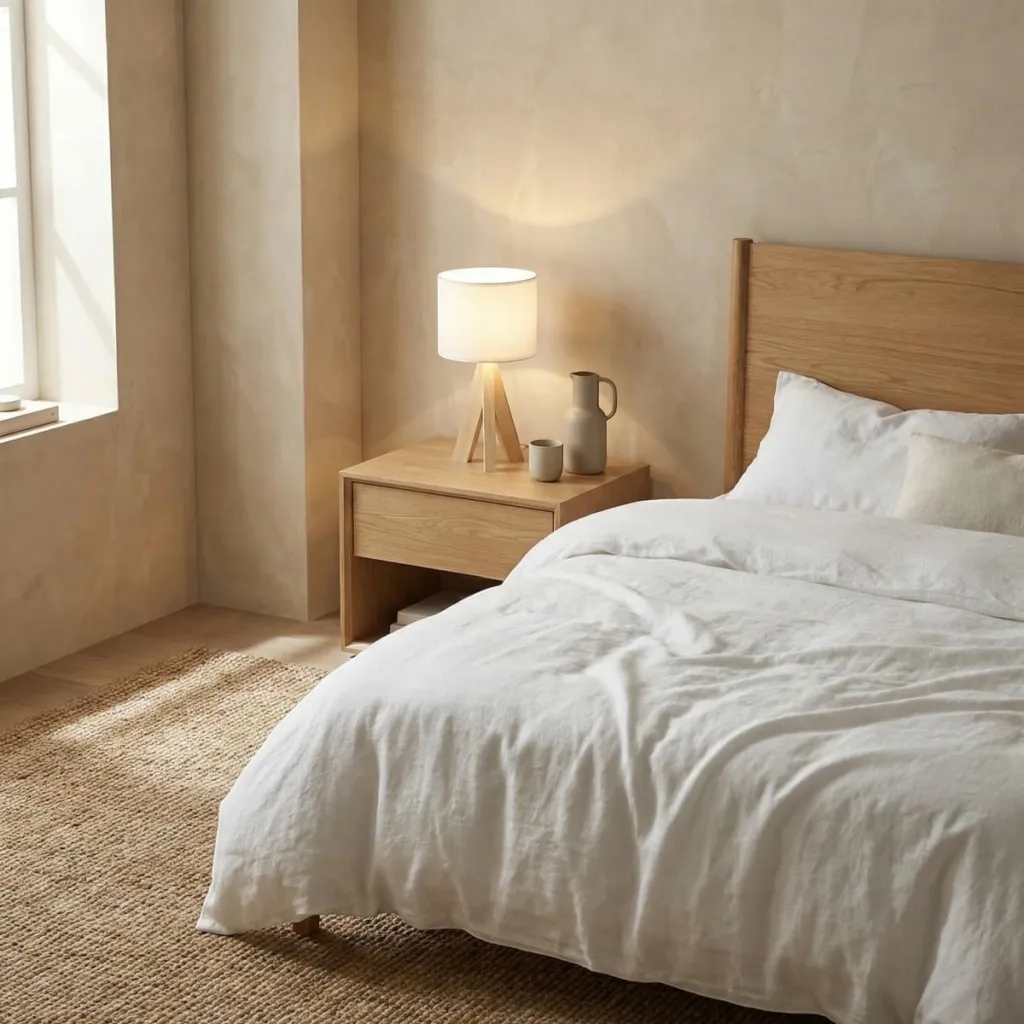 Japandi Lamp in Light Wood with Beige Shade — a piece designed for serenity