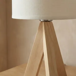 Japandi Lamp in Light Wood with Beige Shade — view 3