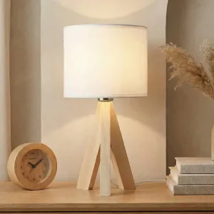 Japandi Lamp in Light Wood with Beige Shade — view 6
