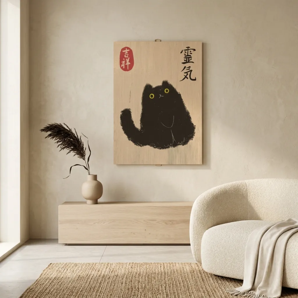 Japandi Lucky Cat Poster — a piece designed for serenity