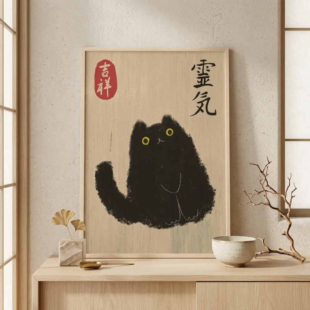 Japandi Lucky Cat Poster — where minimalism meets durability