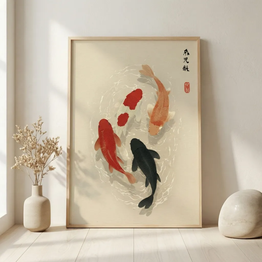 Japandi Lucky Koi Fish Poster