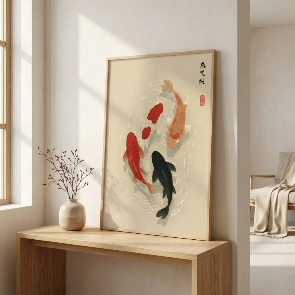 Japandi Lucky Koi Fish Poster — a piece designed for serenity