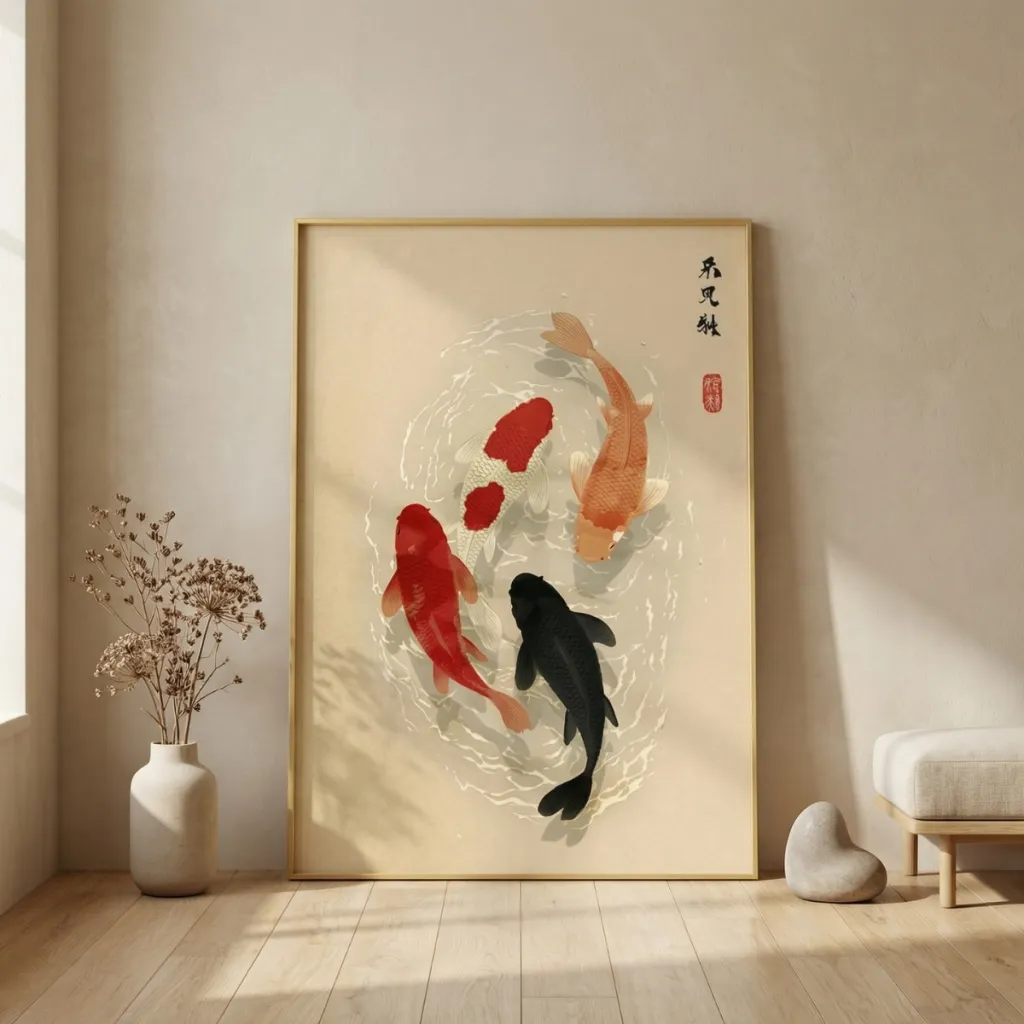 Japandi Lucky Koi Fish Poster — where minimalism meets durability