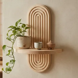 Japandi Minimalist Arch Wall Shelf in Wood — view 1
