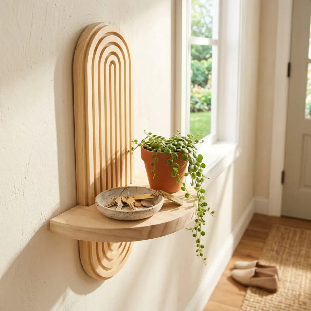 Japandi Minimalist Arch Wall Shelf in Wood — a piece designed for serenity