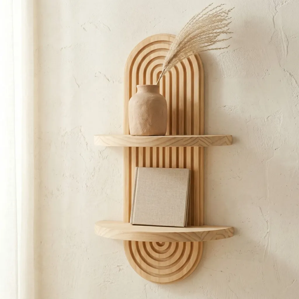 Japandi Minimalist Arch Wall Shelf in Wood — flexible, beautiful styling