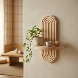 Japandi Minimalist Arch Wall Shelf in Wood — view 5