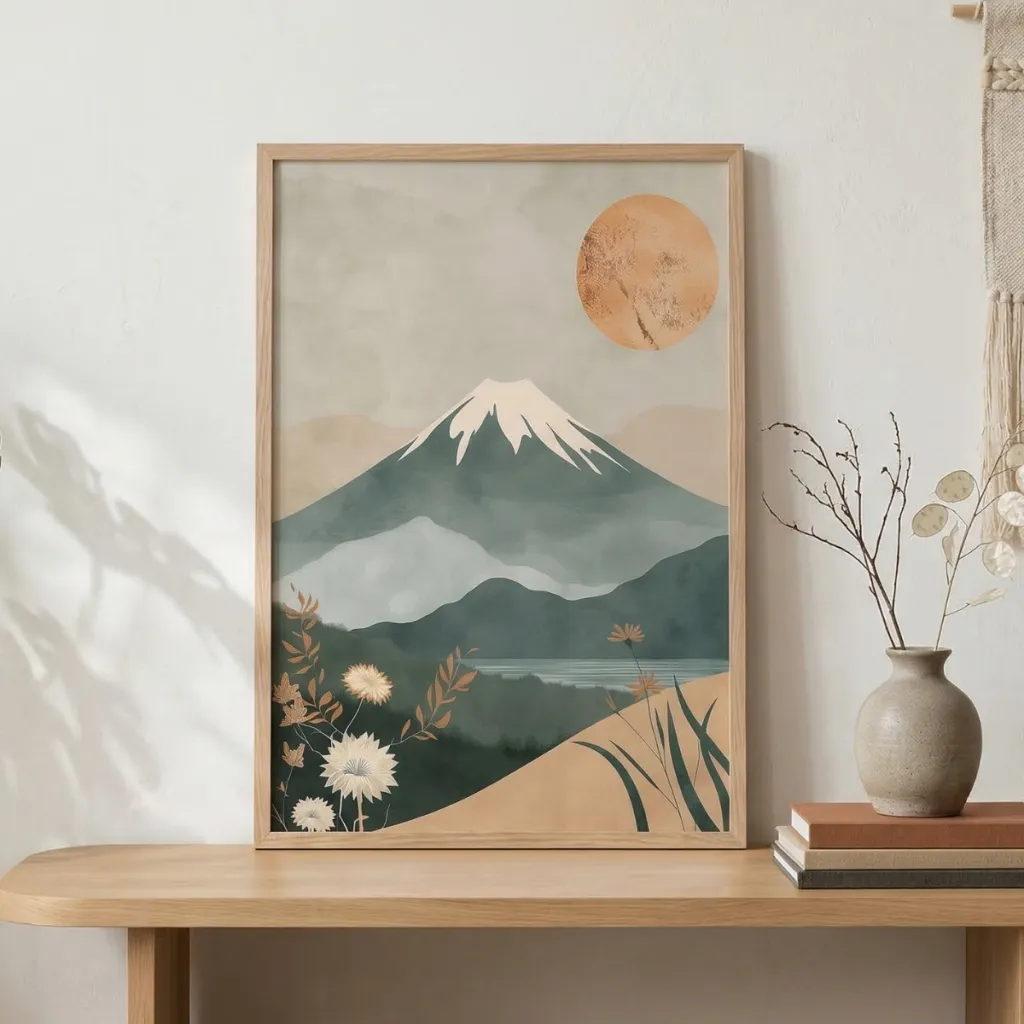 Japandi Mount Fuji Landscape Poster