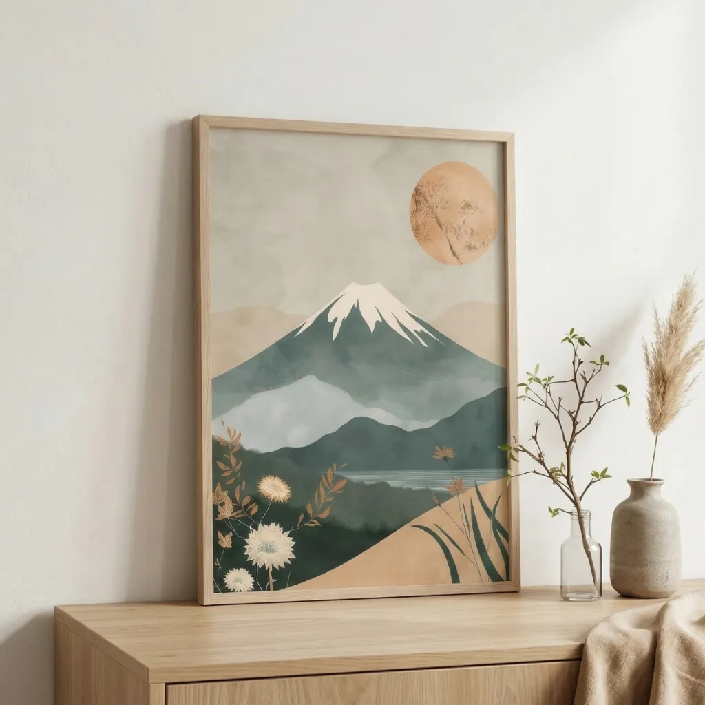 Japandi Mount Fuji Landscape Poster — where minimalism meets durability