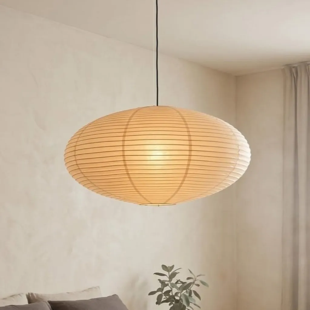 Japandi Natural Paper Ellipse Pendant Light