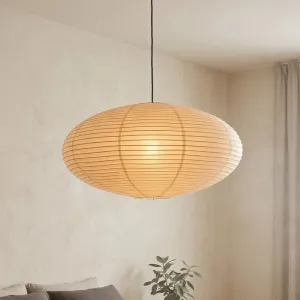 Japandi Natural Paper Ellipse Pendant Light — view 1