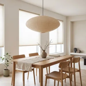 Japandi Natural Paper Ellipse Pendant Light — view 2