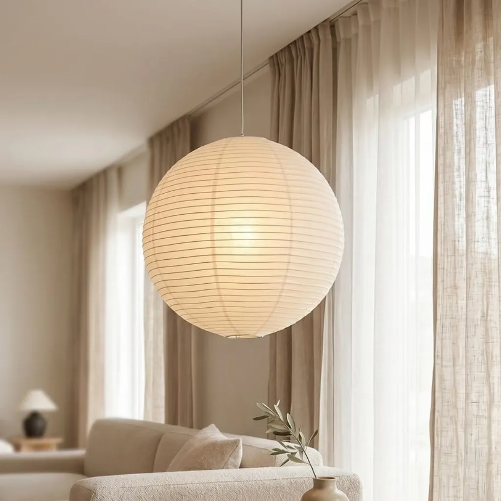 Japandi Natural Rice Paper Pendant Light, Zen Style