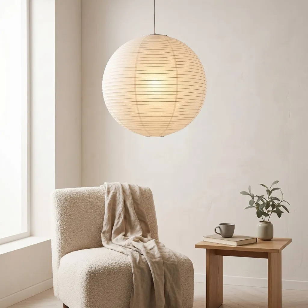 Japandi Natural Rice Paper Pendant Light, Zen Style — flexible, beautiful styling