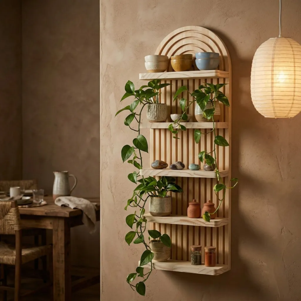 Japandi Natural Wood Shelf with Minimalist Design — a piece designed for serenity