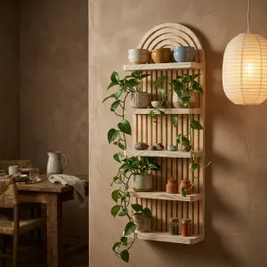 Japandi Natural Wood Shelf with Minimalist Design — view 2