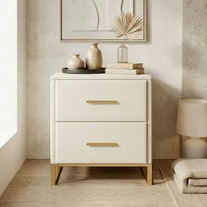 Set of 2 Japandi Nightstands, White and Gold — view 1