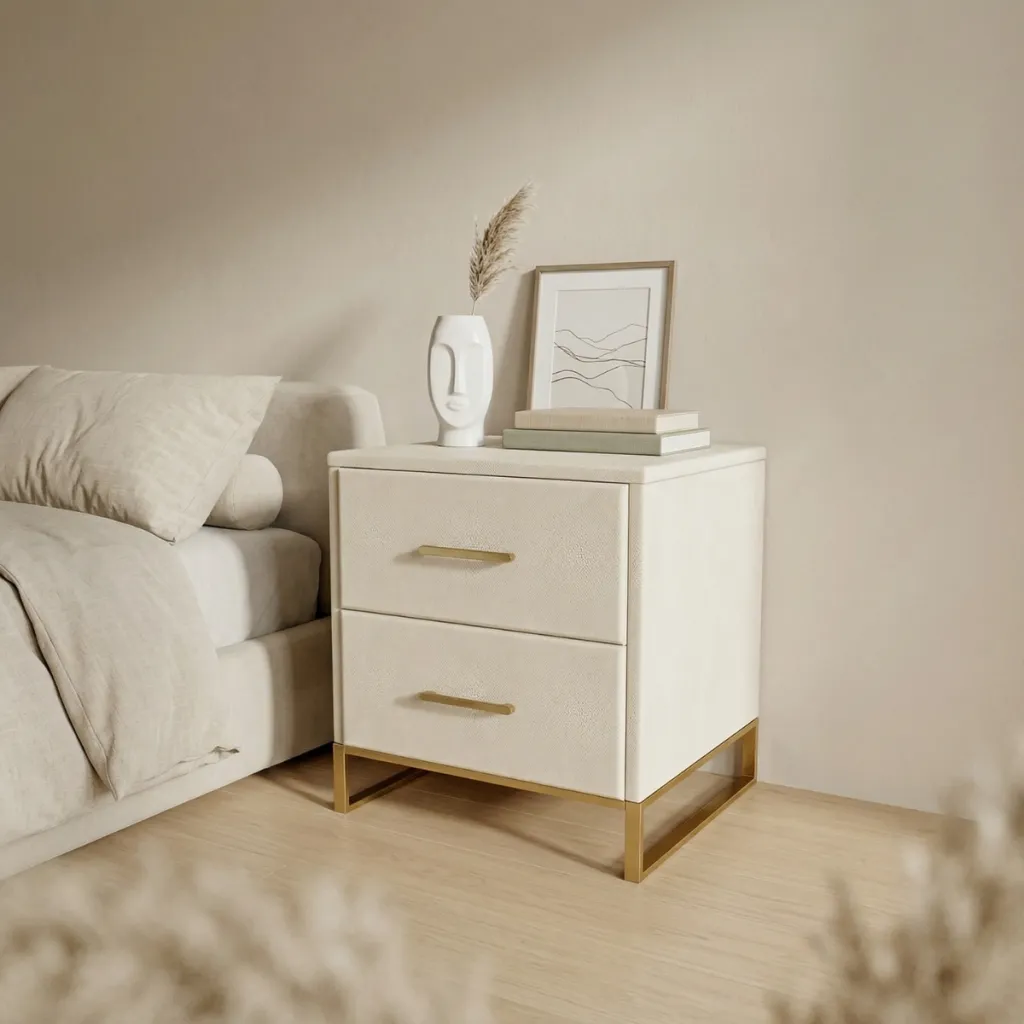 Set of 2 Japandi Nightstands, White and Gold — a piece designed for serenity