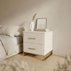 Set of 2 Japandi Nightstands, White and Gold — view 2