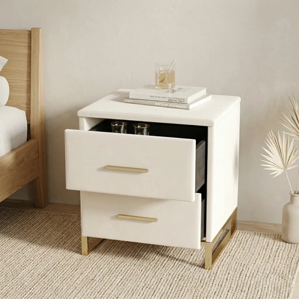 Set of 2 Japandi Nightstands, White and Gold — where minimalism meets durability