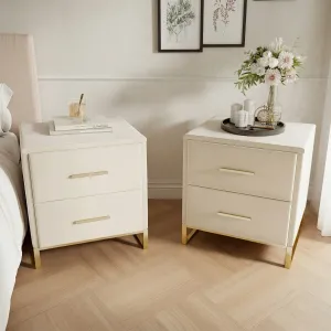 Set of 2 Japandi Nightstands, White and Gold — view 4