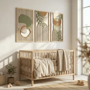 Japandi Openwork Wood Wall Art Triptych with Organic Motifs — view 6