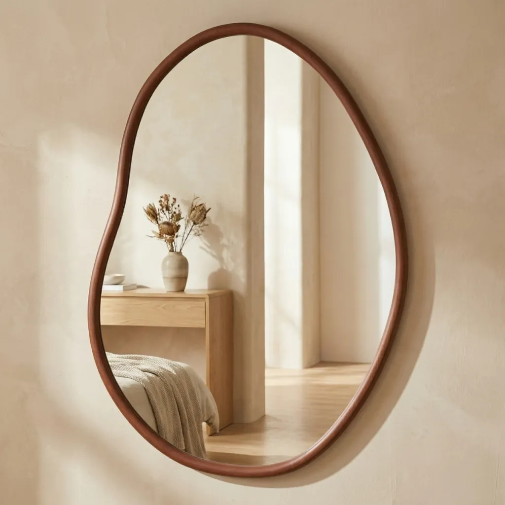 Organic Japandi Mirror with Thin Natural Wood Frame
