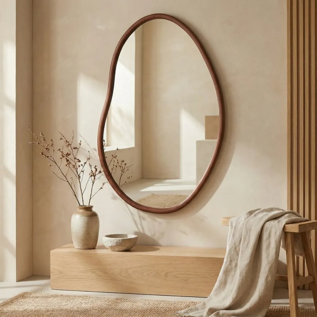 Organic Japandi Mirror with Thin Natural Wood Frame — a piece designed for serenity