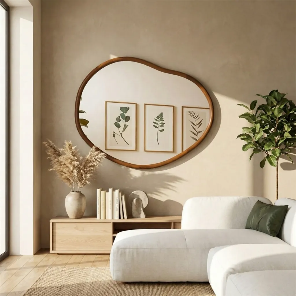 Organic Japandi Mirror with Thin Natural Wood Frame — where minimalism meets durability