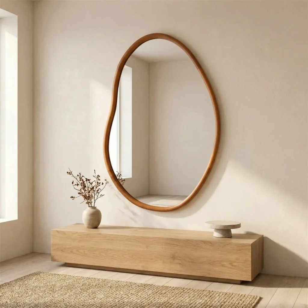 Organic Japandi Mirror with Thin Natural Wood Frame — flexible, beautiful styling