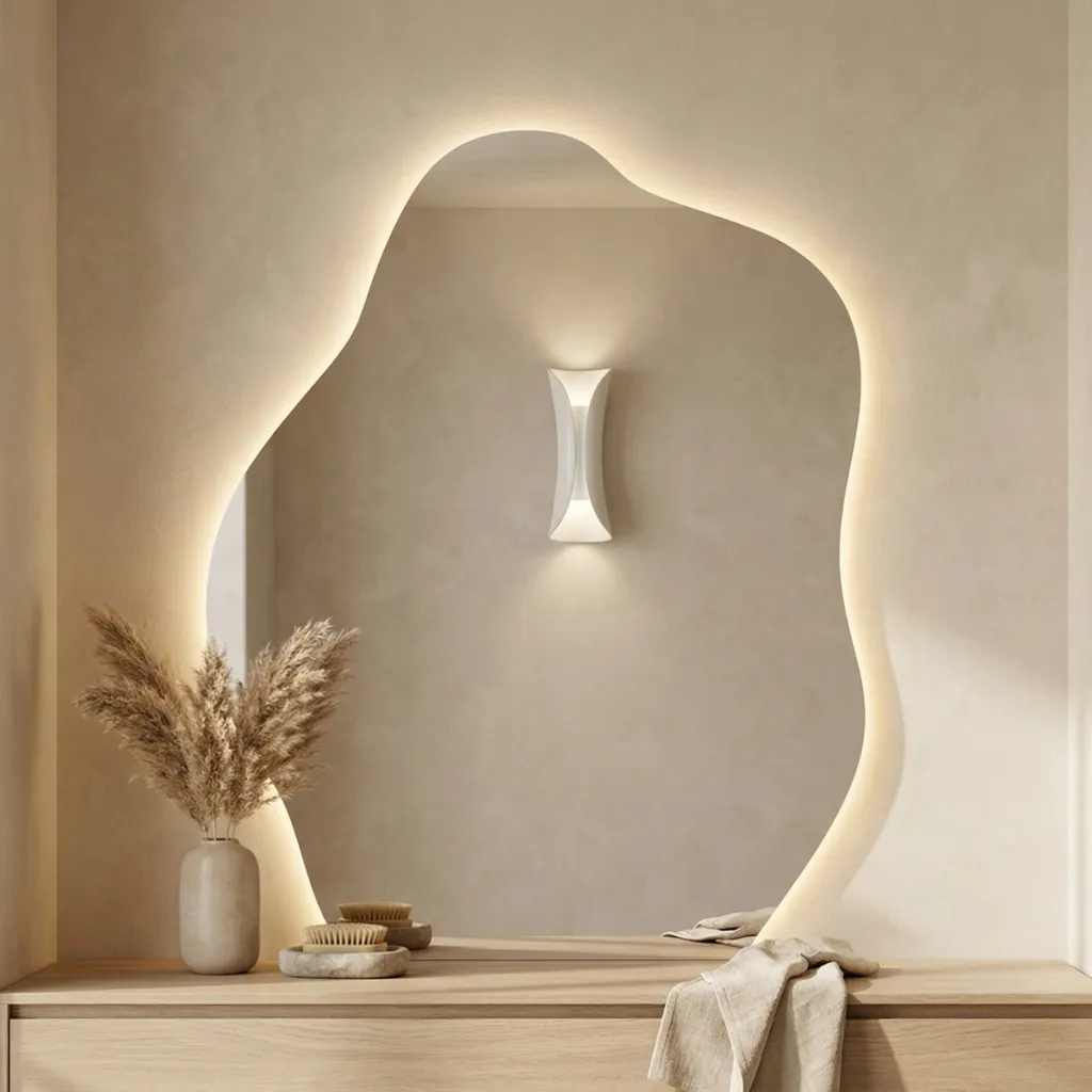 Organic-Shape Japandi Mirror with LED Light