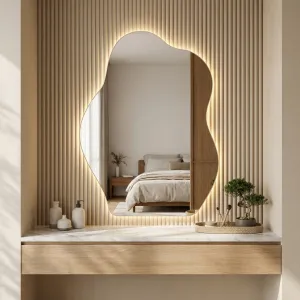Organic-Shape Japandi Mirror with LED Light — view 3