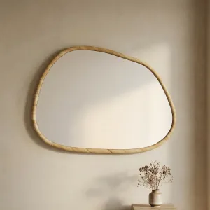 Organic-Shape Japandi Mirror in Light Pine Wood — view 1