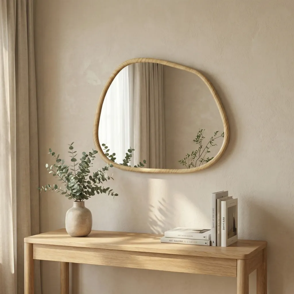 Organic-Shape Japandi Mirror in Light Pine Wood — a piece designed for serenity