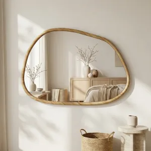Organic-Shape Japandi Mirror in Light Pine Wood — view 3