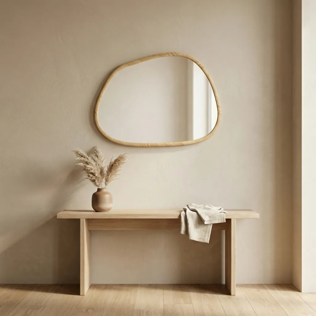 Organic-Shape Japandi Mirror in Light Pine Wood — flexible, beautiful styling